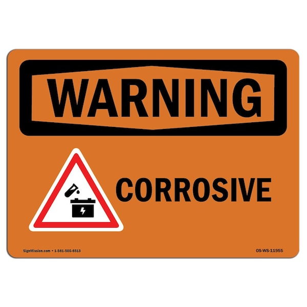 Safety Sign, OSHA WARNING, 18" Height, 24" Width, Corrosive, Landscape, D-1824-L-11955